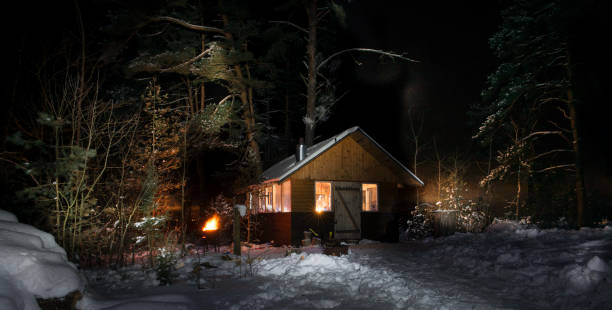 Smoking campfire while chopping wood.