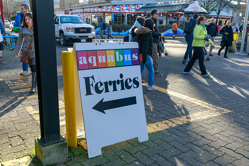 Vancouver, Canada - Feb 1, 2019 : Sign of Aquabus Ferries at Granville Island