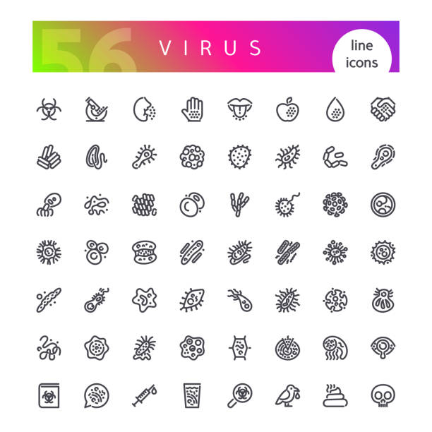 Virus Line Icons Set Set of 56 virus line icons suitable for web, infographics and apps. Isolated on white background. Clipping paths included. laboratory bacterium petri dish cell stock illustrations