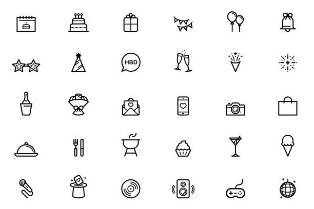 stockillustraties, clipart, cartoons en iconen met verjaardag pictogrammen - party hat icon