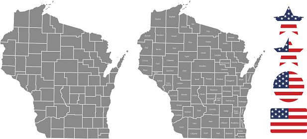 Ilustración de Esquema Del Vector De Wisconsin Condado Mapa En Fondo