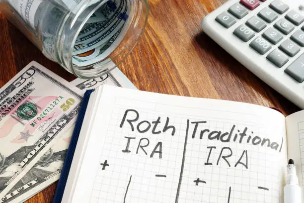 Photo of Roth IRA vs Traditional IRA written in the notepad.