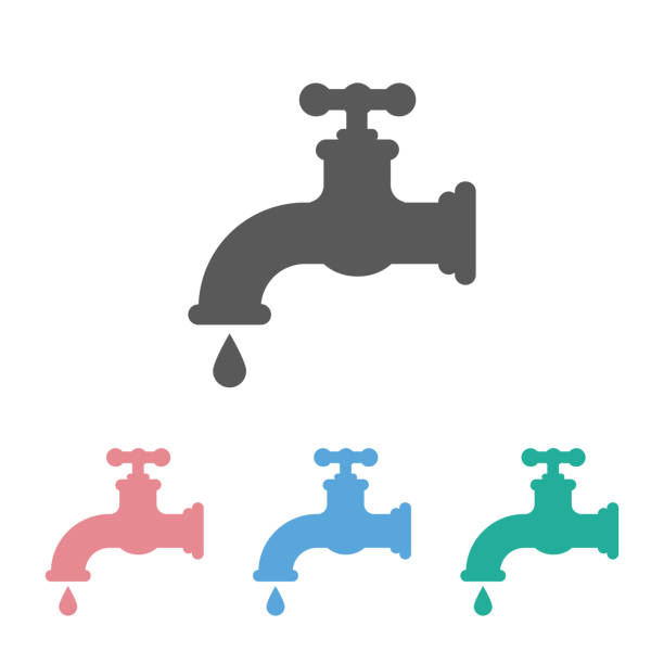 ilustrações, clipart, desenhos animados e ícones de ícone de torneira - valve water pipe leaking faucet