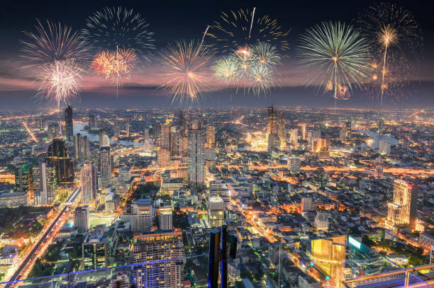 istock Celebration with fireworks on Bangkok city 1090759162