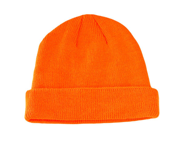 istock Knitted orange hat isolated against white background 1090765672