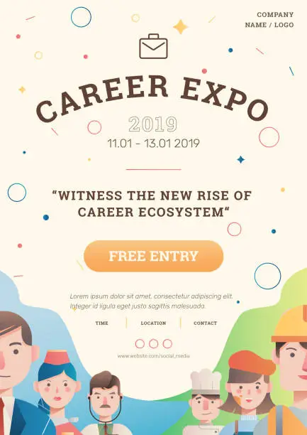 Vector illustration of Job and career expo with avatar poster layout