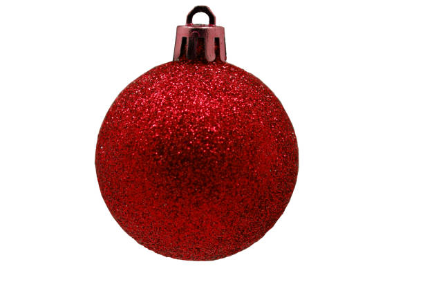 istock Red christmas ball hanging isolated on white background 1090779566