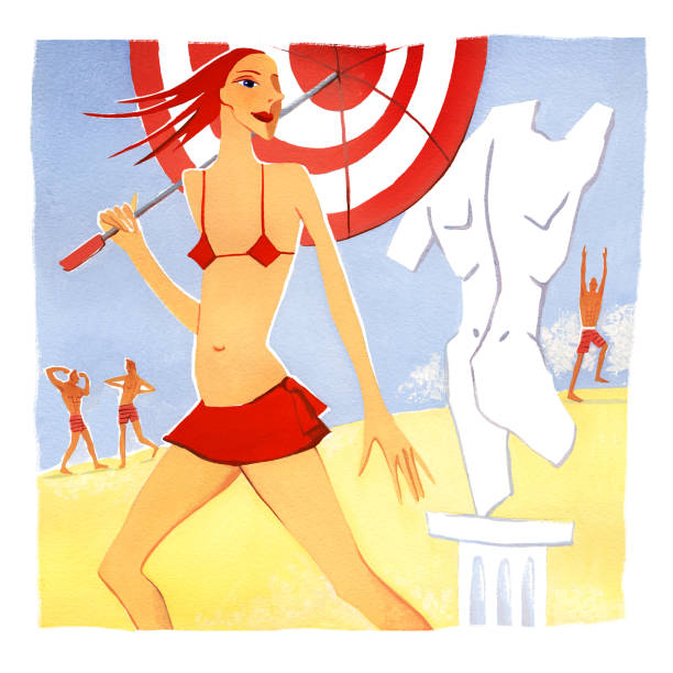 istock Girl with an umbrella walking on the beach 1090781726