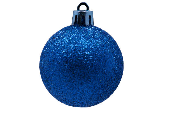 istock Blue Glitter Christmas decor ball on ribbon isolated on white background 1090783690