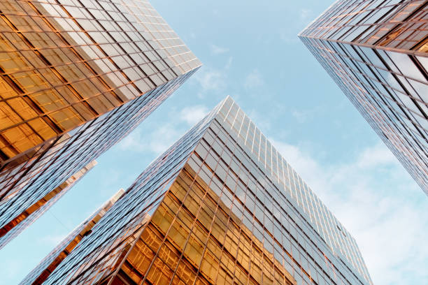 istock Modern glass skyscrapers perspective in the city 1090784414