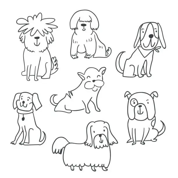 Vector illustration of Set of cute handdrawn dogs illustrations isolated