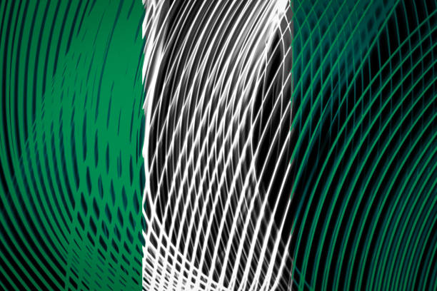 National flag of Nigeria on the background of neon geometric stripes
