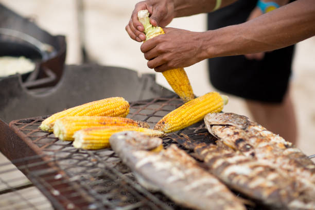 istock Corn on the cob and seafood barbecue 1090800478