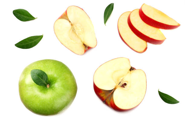 istock green and red apples with slices isolated on white background. top view 1090800742
