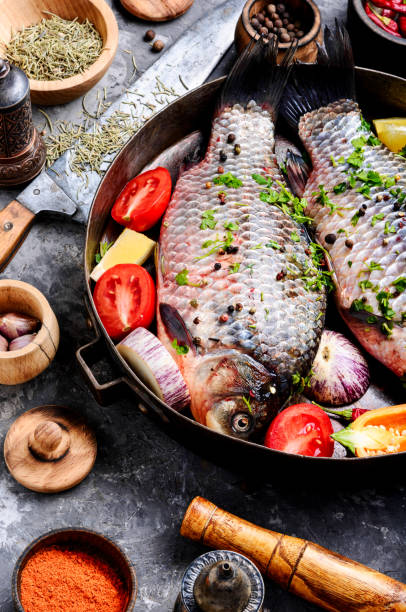 istock Raw fish and food ingredients 1090800832