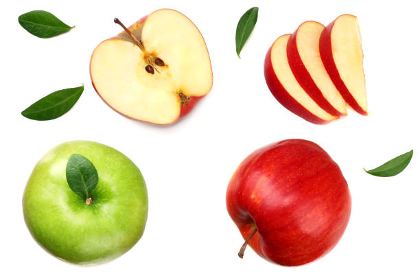 istock green and red apples with slices isolated on white background. top view 1090801040