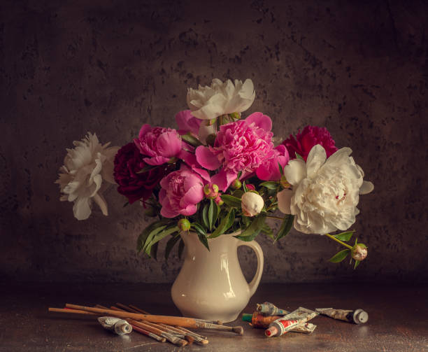 istock Still life with white and pink peonies. 1090803044