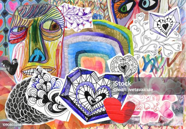 People Hearts Collage Stock Illustration - Download Image Now - Image Montage, Art, Love - Emotion