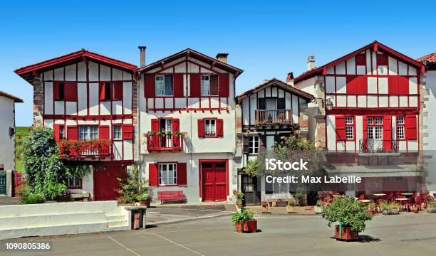 Typical Street Of The Basque Country In France Stock Photo - Download Image Now - French Basque Country, House, France