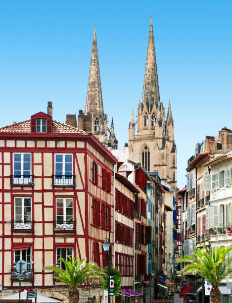 Street of the center of Bayonne in basque coutry France stock photo