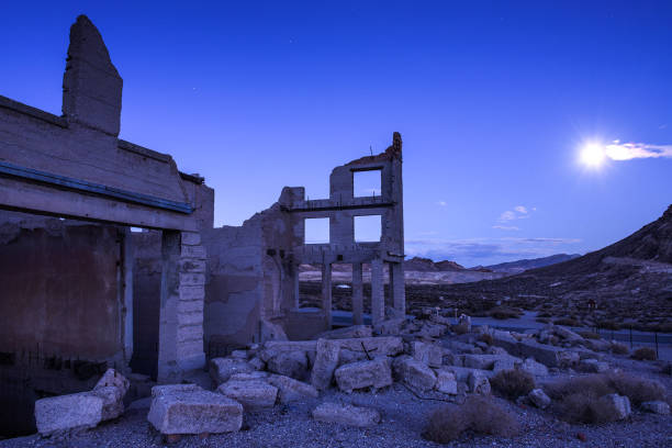 istock Abandoned building in Rhyolite, Nevada at night with full moon 1090816152