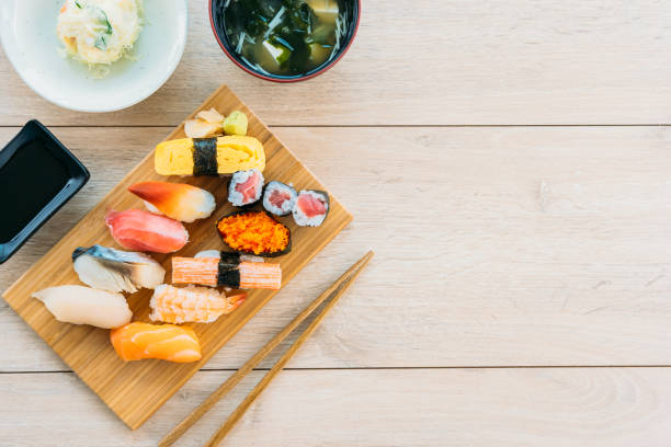 istock Salmon tuna shell shrimp and other meat sushi maki 1090819034