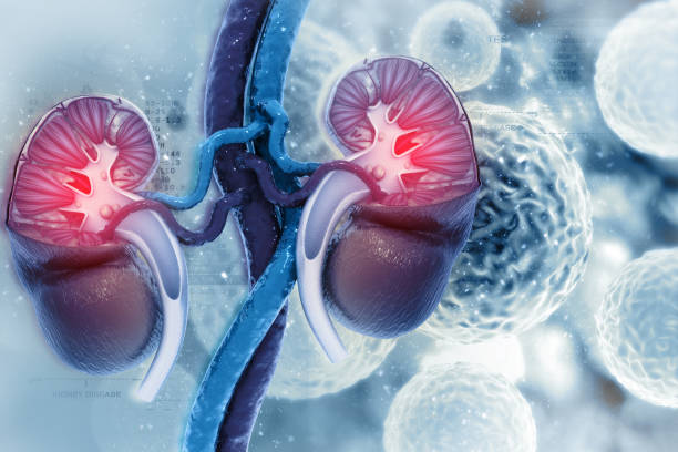 human kidney cross section on scientific background - kidney cancer imagens e fotografias de stock