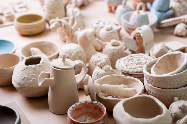 Clay products are on the table. Theme of making clay
