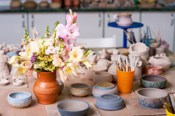 Clay products are on the table. Theme of making clay