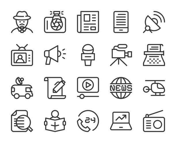 News Reporter - Line Icons News Reporter Line Icons Vector EPS File. reportage stock illustrations