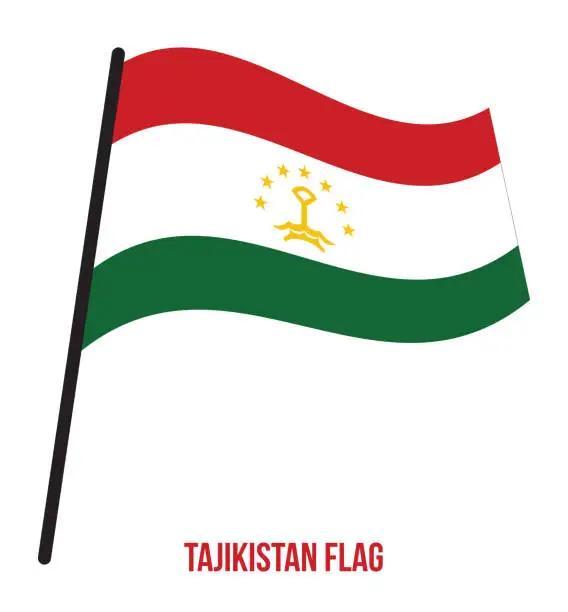 Vector illustration of Tajikistan Flag Waving Vector Illustration on White Background. Tajikistan National Flag.