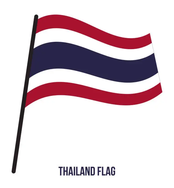Vector illustration of Thailand Flag Waving Vector Illustration on White Background. Thailand National Flag.