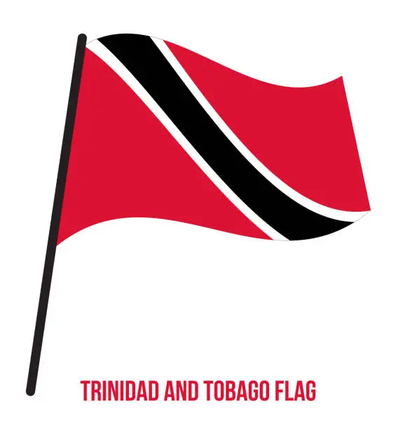 Vector illustration of Trinidad and Tobago Flag Waving Vector Illustration on White Background. National Flag