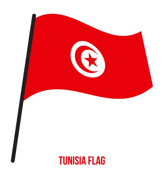 Vector illustration of Tunisia Flag Waving Vector Illustration on White Background. Tunisia National Flag.