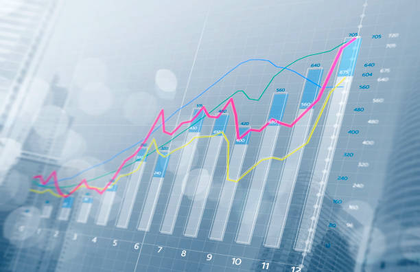 istock Business growth, progress or success concept. Financial bar chart and growing graphs with depth of field on bright tone background. 1090835504
