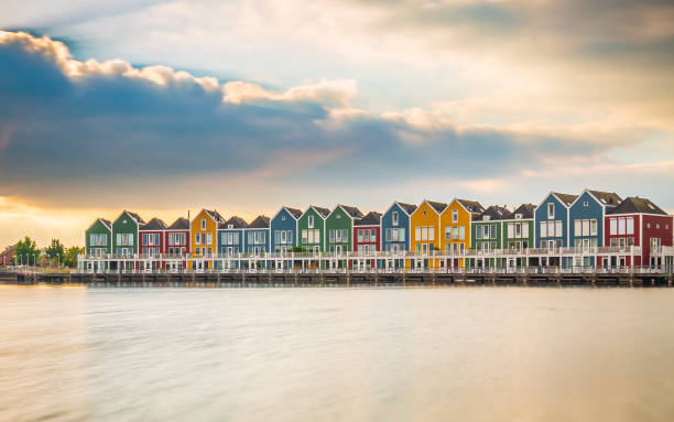 istock Dutch, modern, colorful vinex architecture style houses at waterside 1090840556