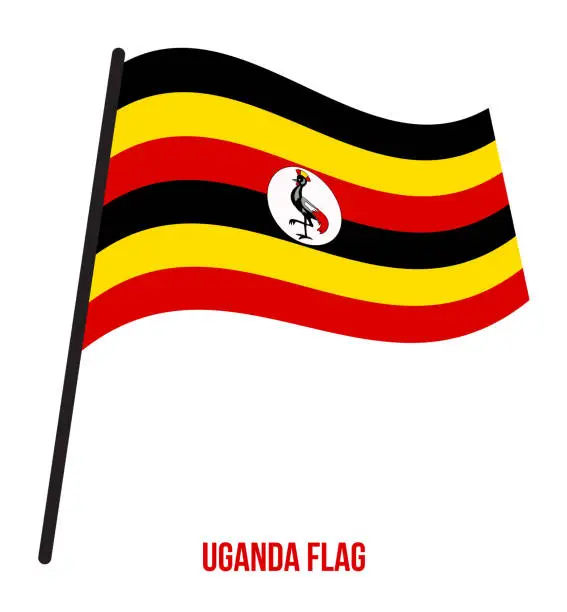 Vector illustration of Uganda Flag Waving Vector Illustration on White Background. Uganda National Flag