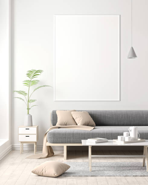 istock Mock up poster frame in Scandinavian style hipster interior. 3D illustration 1090848050