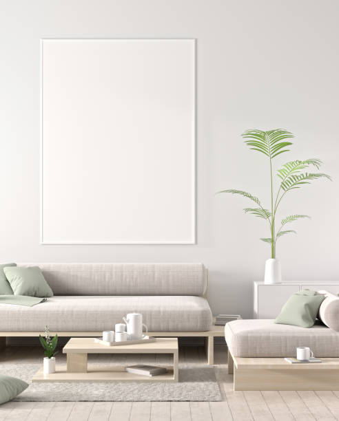 istock Mock up poster frame in Scandinavian style hipster interior. 3D illustration 1090849054