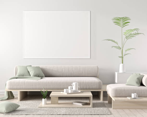 istock Mock up poster frame in Scandinavian style hipster interior. 3D illustration 1090849688