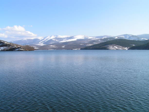 High mountain reservoir of Spain with snow