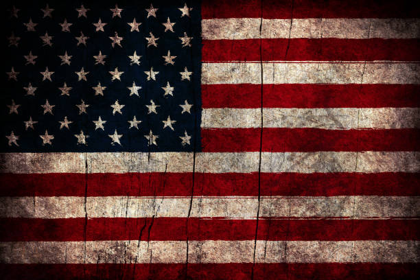 istock Flag of USA, painted on a grunge plank 1090860236