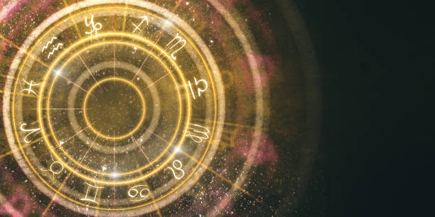 Abstract amber zodiac wheel background Abstract amber zodiac wheel background. Fortune telling and luck concept. 3D Rendering cosmos of the stars of the constellation capricorn and gems stock pictures, royalty-free photos & images