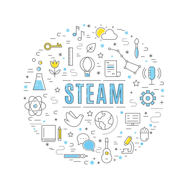 ilustrações de stock, clip art, desenhos animados e ícones de steam education approach concept vector line illustration - stem assunto
