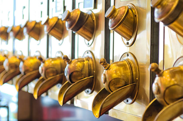 Cofee bean dispensers in a coffee shop stock photo