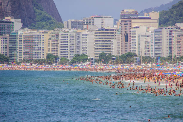 Copacabana Beach in Rio de Janeiro, Brazil - December 31, 2018: Copacabana Beach crowded on the eve of the New Year's Eve 2018/2019