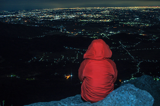 A man see the Night view from Mt.Tsukuba summit