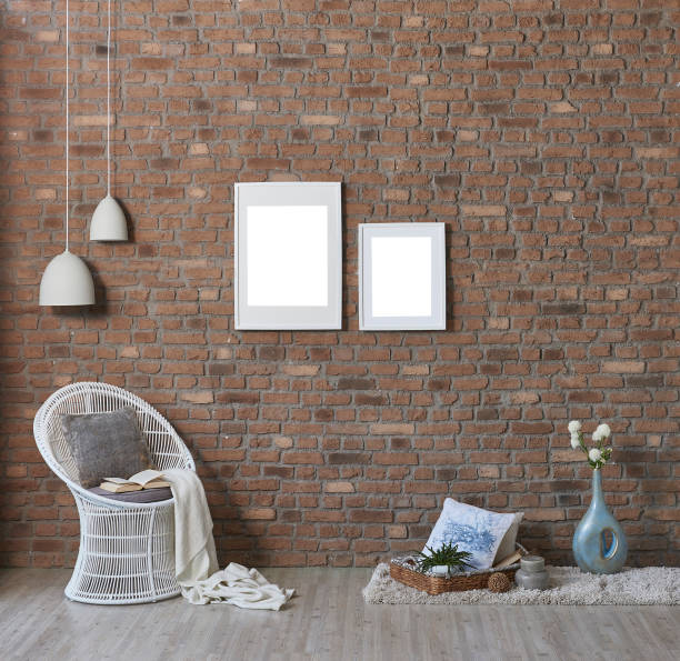 istock Brown brick wall, frame and lamp room. 1090896222