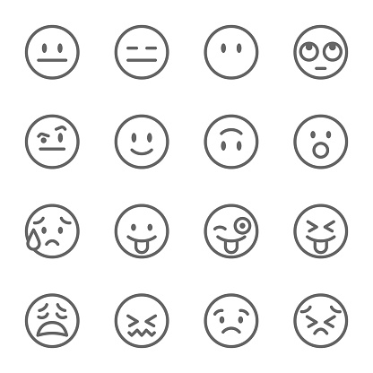 Emoji Avatar Face Vector Line Icon Set. Contains such Icons as Winking Face with Tongue, Confounded Face , Persevering Face and more. Expanded Stroke