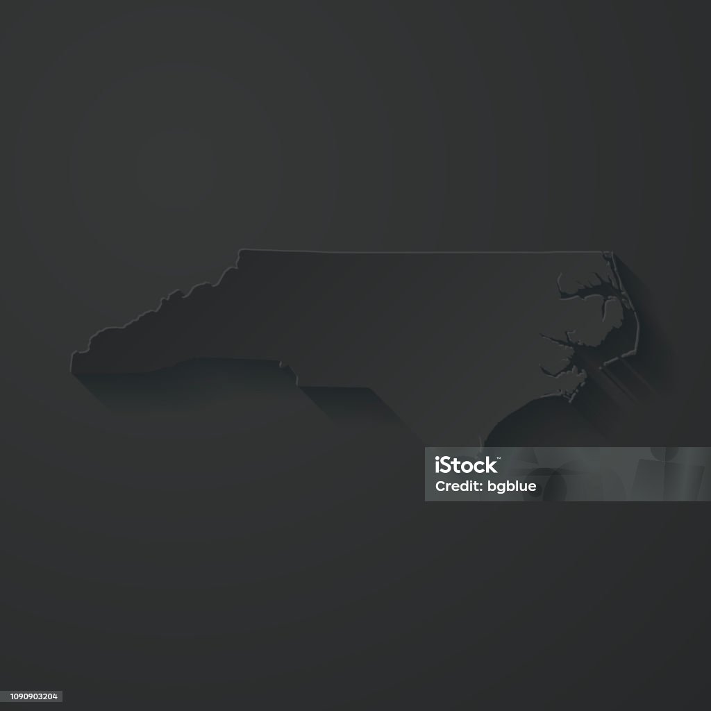 North Carolina map with paper cut effect on black background Map of North Carolina with a realistic paper cut effect isolated on a blank black  background. Vector Illustration (EPS10, well layered and grouped). Easy to edit, manipulate, resize or colorize. Please do not hesitate to contact me if you have any questions, or need to customise the illustration. https://www.istockphoto.com/portfolio/bgblue Black Color stock vector